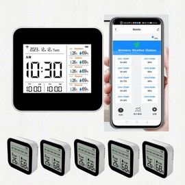 Weather Stations Wireless Indoor Outdoor Thermometer & Smart WiFi with Phone App Weather Station with Multiple sensors Temperature and Humidity Monitor & Store Data for 1 Year (2CO12 with 5 sensors)