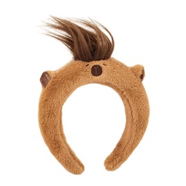 SANGXIU Teens Cartoon Capybara Shape Headband Adult Plush Headpiece for Makeup Washing Face Sports Headband Anti Hair Slip, 50-60cm/ 19.69-23.62in