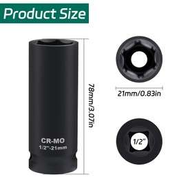 BEASAFY 21 Nut 1/2 Inch Wheel Change Impact Wrench Nuts, CR-MO Power Socket, 1/2-Inch Drive 6 Point Impact Wrench Accessories, Impact Wrench Insert Set 1/2 Inch for Alloy Wheels Wheel Change