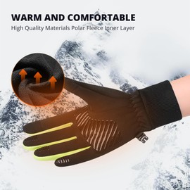 TECHO Children's Cycling Gloves, Winter Touchscreen Gloves, Kids Running Gloves, Non-Slip Warm Gloves, Cycling Gloves, Riding, Running, Warm, Outdoor, Hiking, Green, M