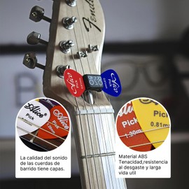 Accesorios para Guitarra, 50 Puas para Guitarra, Colores Surtidos 6 Grosores con Estuche, 2 Estuches de Puas de Cuero Negro, y 1 Correa para la Guitarra Acústica, Guitarra Clásica