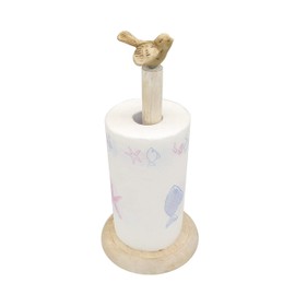Bird Design Shabby Whitewashed Wood Paper Towel Holder Stand Up Paper Towel Holder, Easy One-Handed Tear Kitchen Paper Towel Dispenser with Weighted Base for Standard Paper Towel Rolls