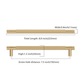 Asidrama 10 Pack 7.5 Inch(192mm) Champagne Bronze Cabinet Pulls Knurled Cabinet Handles Cupboard Handles Kitchen Cabinet Hardware for Cupboard Drawer Pulls