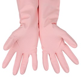HINSOCHA 3 Pairs Rubber Cleaning Gloves Latex Free Dishwashing Gloves - 13" Reusable Nitrile Gloves Small, Green+Pink+Red