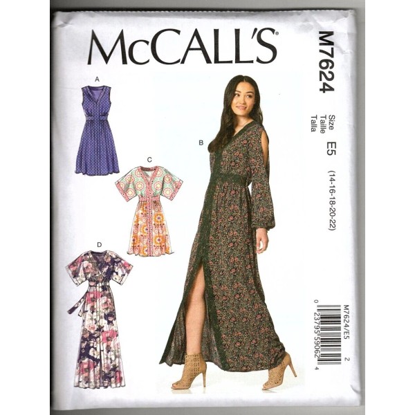 McCall's M7624 Misses 14 to 22 Pullover Dresses Size Uncut
