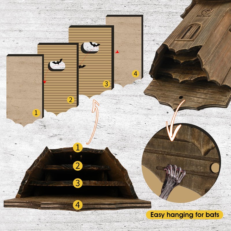 VIREESR Wooden Castle Bat Houses for Outdoors, Bat Boxes for