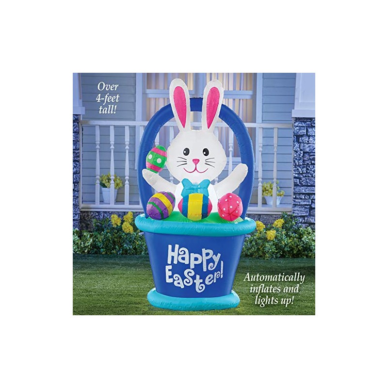 Collections Etc Inflatable Easter Bunny Basket Yard Decoration