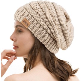 REDESS Slouchy Beanie Hat for Men and Women, Winter, Warm, Chunky, Soft, Oversized Cable Knit Hat, Oatmeal