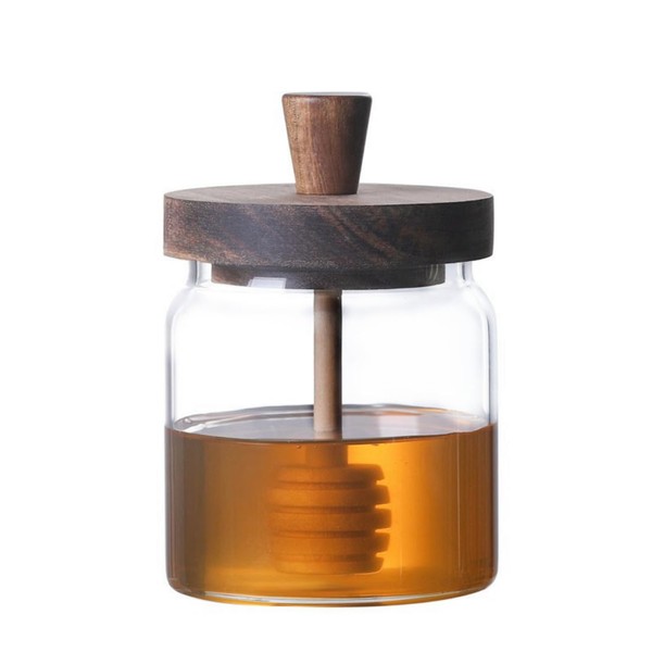 ANSQU Honey Pot, Airtight Glass Honey Jar with Dipper Stick