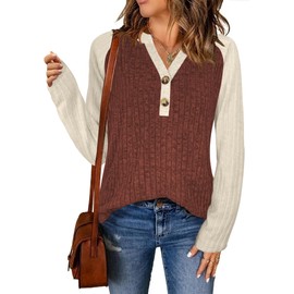 Dimur Womens Tshirts V Neck Long Sleeve Shirts Business Casual Sweaters Fall Winter Loose Fits Pullover Trendy 2025 XL