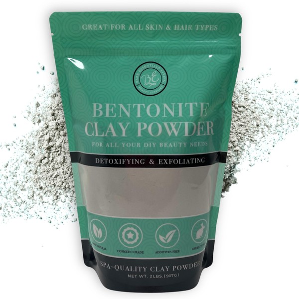 Bare Essentials Living Bentonite Clay Powder Bulk 2lb Pounds- Cosmetic for Face, Hair, Body, Mask, Mud Bath, DIY Soap Making, Deodorant, Indian Healing Clay
