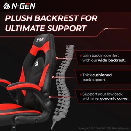 NEO CHAIR N-Gen Comfortable Flip-Up Armrest Computer Gaming Chair with Swivel Wheels Adjustable, Red NEO CHAIR INC. - Actual Color: Red