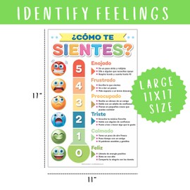 DeeDee's Workshop 4 Spanish Feelings Chart For Kids, Feelings Thermometer Poster, Emotions Poster, Calm Down Corner, Set of 4 (11 x 17 inches)