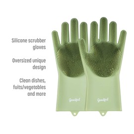 Goodful Silicone Kitchen Rubber Gloves, Oversized, Reusable, Waterproof, Unique Design For Dishwashing, Fruits, Vegetables and More, Sage