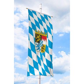 Bavarian Flag - 80 x 200 cm - Banner Flag for Flagpole - Bavarian Flag with Coat of Arms and Diamond - Made of Weatherproof and Tear-Resistant 100% Flag Polyester Fabric, Also as Bavarian Decoration