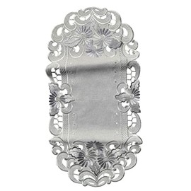 Table Runner Table Cloth Table Runner Embroidered Flowers Silver Grey (35 x 70 cm)