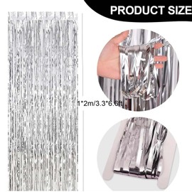 Rismise Tinsel Curtain Silver Pack of 6 Glitter Tinsel Curtains Metallic Party Curtains Photo Background Foils Fringe Streamers Decoration for Birthday Disco Silver Wedding Graduation Party Decor