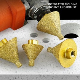 Beveling Chamfer Bit, Countersink Drill Bit Shower Porcelain Tile Hole Cutter, 38mm Diameter Conical Grinder Bit with M10 Rod for Drilling Enlarging Polishing 50 Grit
