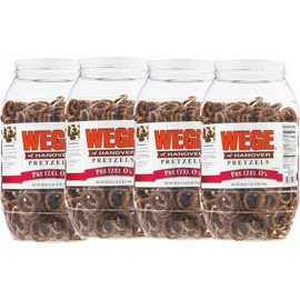 Wege Circle Pretzel O's, Round Salted Pretzels, FOUR 28 Oz. Barrels