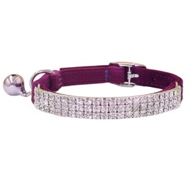 THAIN Rhinestones Cat Dog Collar Soft Velvet Safe Adjustable Collar Bling Diamante with Bells, 8-11 inch for Small Dogs and Cats (Purple)