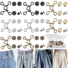 48 Piece Adjustable Waist Buckle Extender Set, 8 Set 4 Style Jean Button Pins No Sewing Required Pants Clips for Perfect Fit Instant Button (Stylish Style)