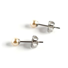 Little Gems Jewels Handmade 4mm Cream Faux Pearl Stud Earrings, Hypoallergenic Surgical Steel