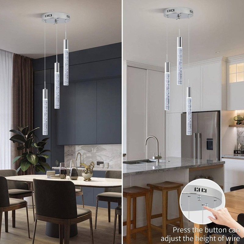 Upfelw Modern Crystal Chandelier 3-Lights, Spiral LED Raindrop Kitchen Island