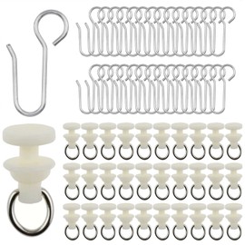 AYLIFU-30pcs Stainless Steel Curtain Track Hook and 30pcs Curtain Track Glider Rail Hook Roller Used for Most Types of Curtains