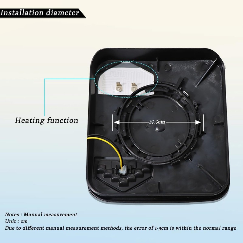 Seassauto Black Small Mirror with Heating Function for 2018+ International