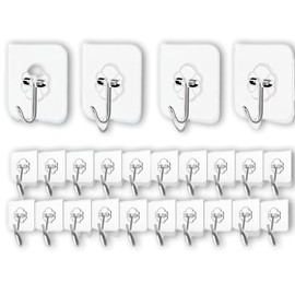 RUISTLI Ganchos para Pared 25 PCS,Ganchos Adhesivos para Pared Transparentes,Gancho de Acero Inoxidable Impermeable,Colgar Toallas,Ganchos Cocina Baño