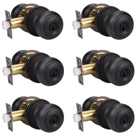 KNOBWELL 6 Pack Keyed Alike Exterior Door Knobs With Oil Rubbed Bronze Finish, Entry Bedroom Lock and Key, Entrance Set