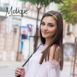 Motique Accessories Thin Headbands for Women Solid Satin 4 Pack (Neon Yellow)