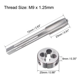 sourcing map M9 x 1.25mm Metric Tap and Die Set, Machine Thread Screw Tap with Round Threading Die, Tap & Die Kit for Nut Screw Bolt Thread Repair