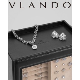 Vlando Large Jewelry Organizer with Glass Window Jewelry Box for Necklaces Earrings Rings Bracelets Watches Jewelry Storage Case Mothers Day Gift for Mom Women Girls (White