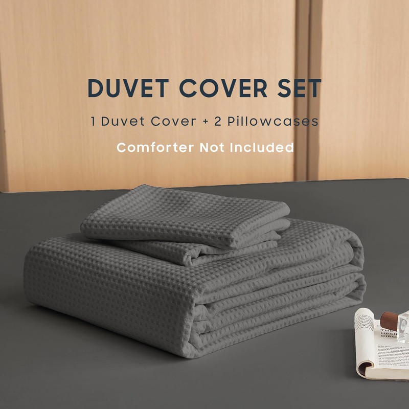 Wake In Cloud - Waffle Cotton Duvet Cover Set, 100%