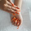 Tesytto Long Coffin Orange Press On Nails with 3D Floral