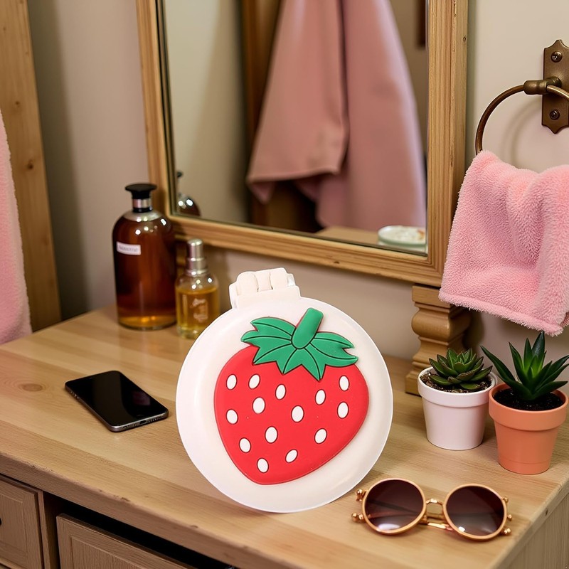 Strawberry Travel Hair Brush, Folding Round Massage Brush with Mini