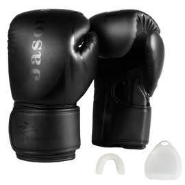 Jasonwell Guantes de Box para Entrenamiento Guantes para Costal de Box Protector Bucal Incluido Guantes de Entrenamiento Absorción de Impactos Guantes para Gym para Boxeo Kickboxing (Negro, 10 OZ)
