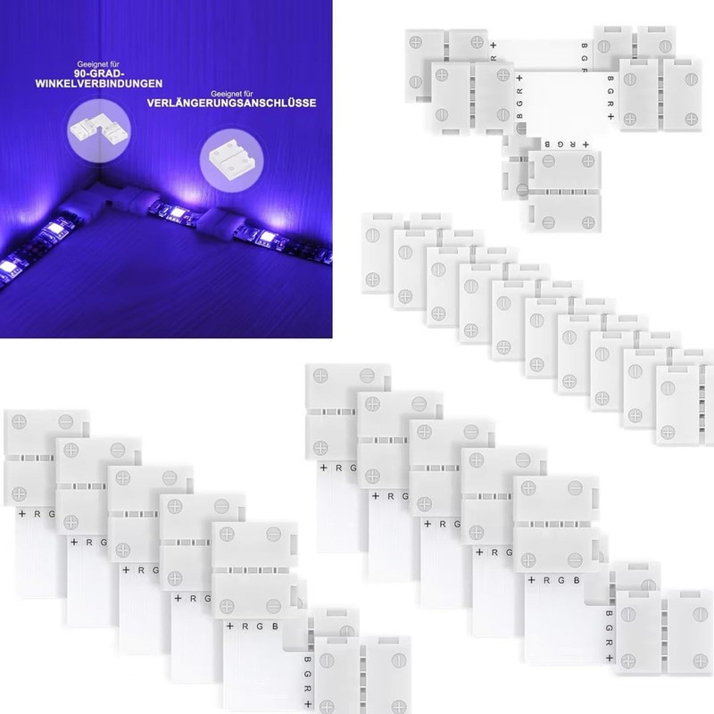 LED Strip Connector, 4-Pin 10 mm Solderless LED Corner Connector