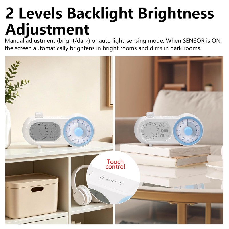 Lumuasky Digital Alarm Clock Visual Timer Silent Night Light with