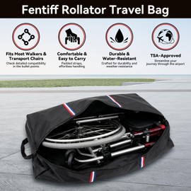 Fentiff Rollator Travel Bag - Waterproof Wheelchair Bag for Folding Walker, Compact Wheelchair Transport Chair Portable Carry Case Cover for Car & Airplane TSA Traveling (44" Lx12 Wx30 H)