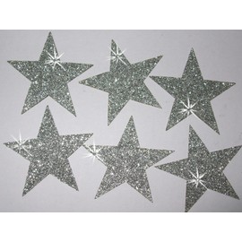 Silver 12 Fabric Glitter 2 Inch 50mm Stars Iron-On