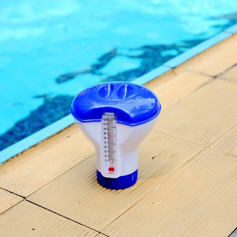 Pool Chlorine Dispenser Water Thermometer Floating Pond Thermometer Outdoor Swimming