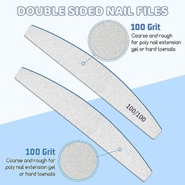 12 PCS Double Sided Emery Board Nail Files, 100/100 Grit for Acrylic & Natural Nails, Washable & Reusable