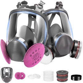 LQIQIZ Reusable Full Face Respirator Mask, Gas Mask Survival Nuclear and Chemical w/Activated Carbon Filter for Painting Dust (6800 with P-A-1 Filter and 2097 Filters)