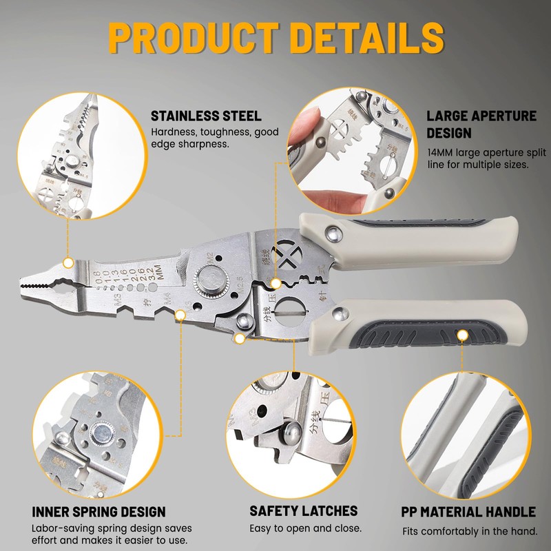 7 in 1 Multifunctional Wire Stripper, Stainless Steel Anti-Slip Cable
