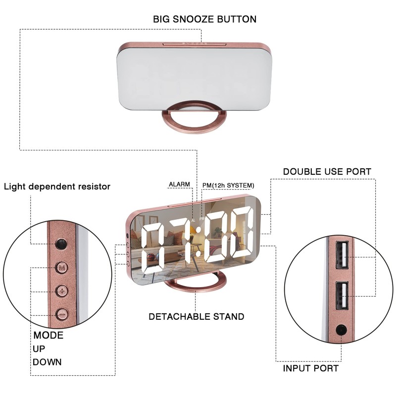 Digital Clock Large Display, Alarm Clock with Dimmable Led Display,