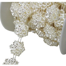 AEAOA 5 Yards 4/5" Ivory Flower Pearl Rhinestone Chain Sew On Trims Wedding Dress Decoration (LZ95)