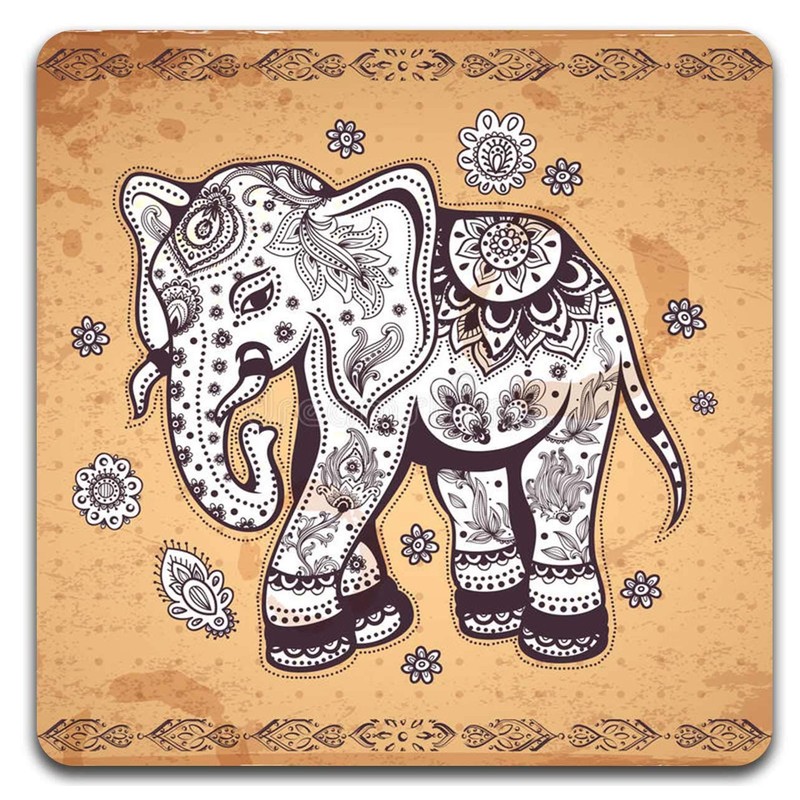 Personality Elephant Square Coaster Set - Made of Recycled Rubber
