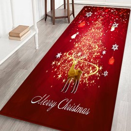 Christmas Runner Rug, 2024 Clearance Mats, 2x6 Red Reindeer Christmas Hallway Rugs Washable Non Slip Low Pile Floor Mats for Indoor Home Christmas Decor